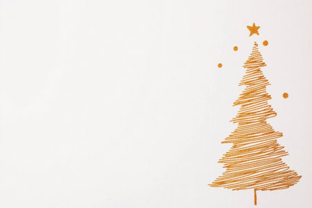 Minimalistic hand drawn Christmas tree illustration with orange accents, designed for holiday themed projects, conveying a festive yet simple atmosphereの素材