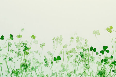 Delicate green shamrock leaves forming a soft pattern, evoking a serene and fresh atmosphere, ideal for spring or St Patrick s Day celebrationsの素材