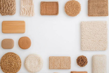 Natural textured materials arranged in an artistic layout, showcasing warm tones and inviting patterns for home decor and design inspirationの素材