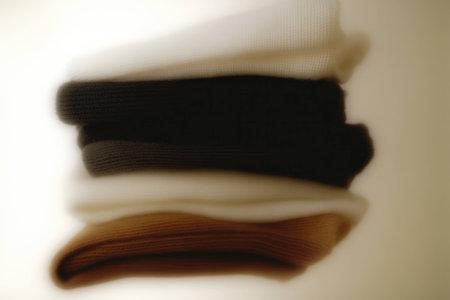Abstract composition of folded fabric in black, white, and brown tones, showcasing texture and soft lines for a minimalist aestheticの素材
