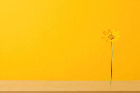 Bright yellow flower standing alone against a vibrant yellow background, evoking feelings of happiness and positivity, perfect for wellness and nature themesの素材