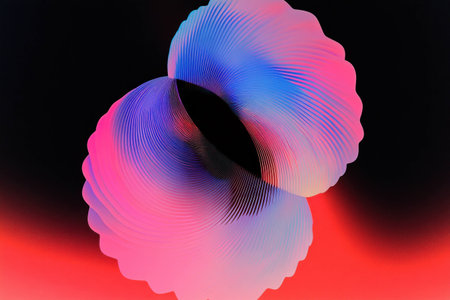 Abstract colorful waves creating a dynamic illusion with pink, blue, and black hues suitable for modern art presentations or design projectsの素材