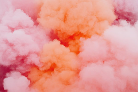 Soft pink and orange smoke clouds for artistic backgrounds and creative projects, evoking emotions of calmness and creativity, perfect for seasonal themesの素材