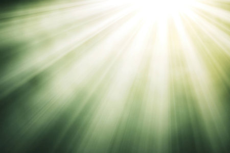 Soft green light beams creating a serene atmosphere, perfect for wellness, relaxation, and nature themes in photographyの素材