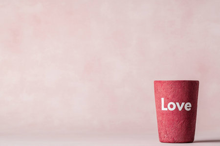Pink pot with the word Love on a soft background, symbolizing affection, warmth, and emotional connection Ideal for romantic themes and decorの素材