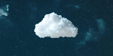 A fluffy white cloud drifting through a starry night sky, creating a dreamy and serene atmosphere with celestial elementsの素材