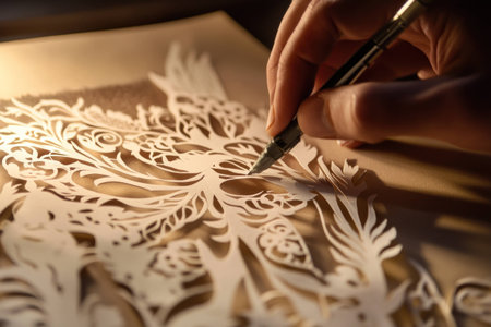 Intricate paper cutting art showcasing delicate floral designs and detailed craftsmanship, perfect for home decor and creative inspirationの素材