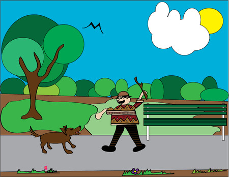 boy is playing with his dog in the parkのイラスト素材