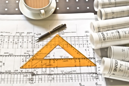 construction plans in rolls の写真素材
