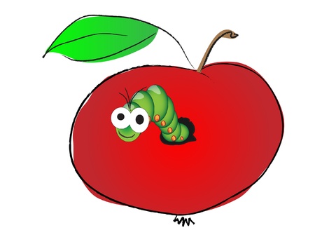 Caterpillar in apple のイラスト素材