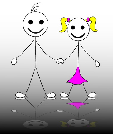 stick figure of happy boy and girlのイラスト素材