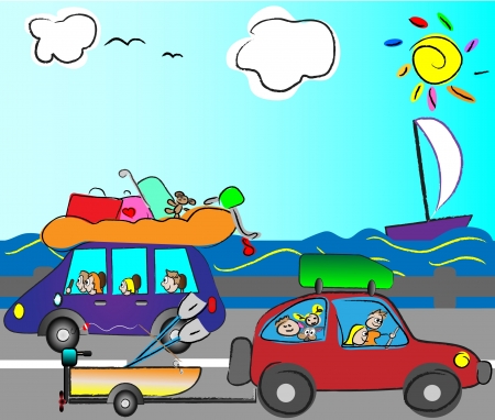 happy family traveling by carのイラスト素材