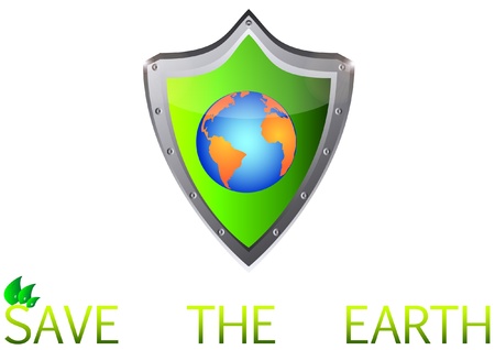 save Green Earth Planet on metal shield button vector illustrationのイラスト素材