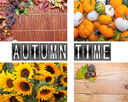 Autumn Leaves over wooden backgroundの写真素材