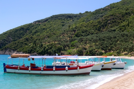 boat on a beach corfu greeceの写真素材