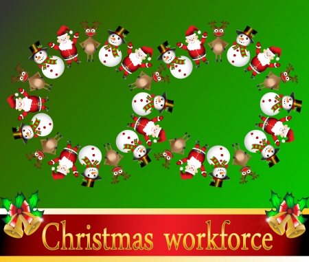 work team concept funny business vector illustration santa claus reindeer snowman workforceのイラスト素材