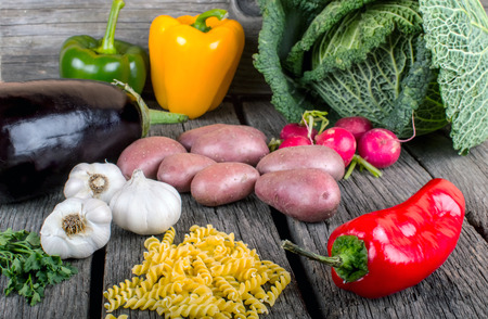 Fresh Organic Vegetable on woodの写真素材