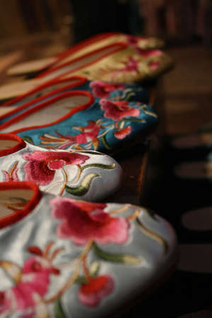 embroidered satin shoeの写真素材