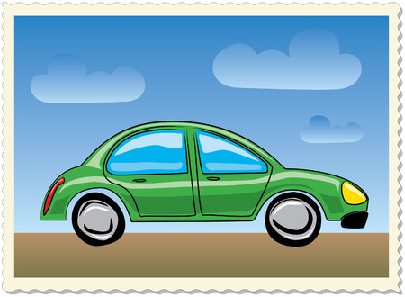 cartoon-style green carのイラスト素材
