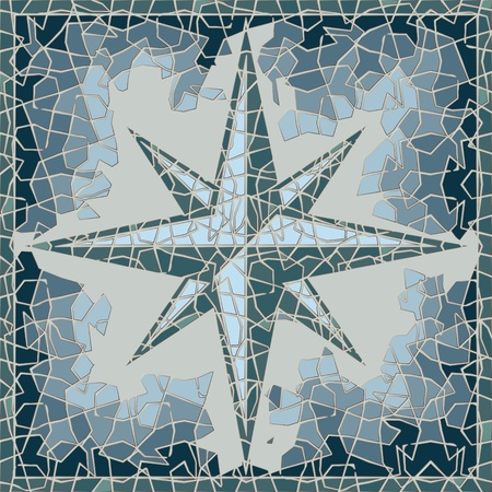 cracked colored fresco with wind-rose in blue shadesのイラスト素材