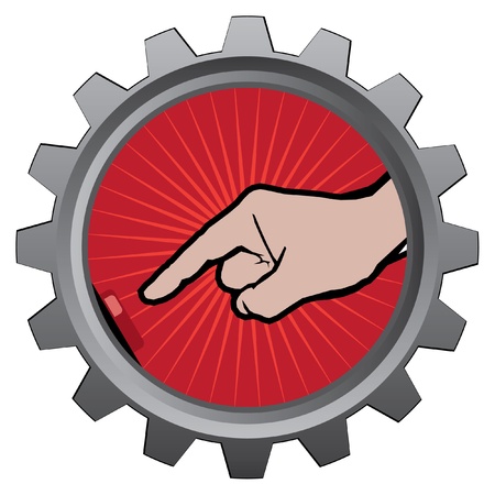 metal badge with button pushing by fingerのイラスト素材