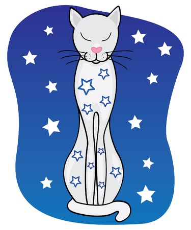 sleeping white cat with stars on background the night skyのイラスト素材