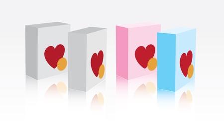white, pink and blue boxes with hearts on front sideのイラスト素材