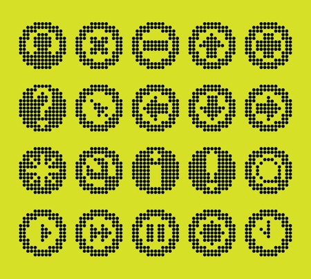 monochrome fluorescent dot-based icon set for control screens and web design. more icons are availableのイラスト素材
