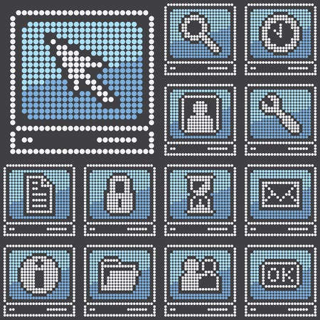 fluorescent dot-based icons and signs and symbols set with terminal symbol for control screens, terminals, information boards and web design. vector illustration. more icons are available.のイラスト素材