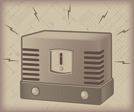 old lamp radio set on backround with electric schemeのイラスト素材