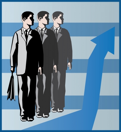 three young businessmen with chart backgroundのイラスト素材