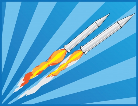 two ballistic rockets flight with sunrise backgroundのイラスト素材