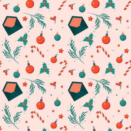 Seamless pattern with Christmas elements. Vector illustration in flat style.のイラスト素材