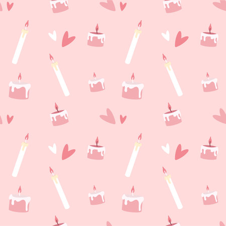 Seamless pattern with birthday candles and hearts. Vector illustration.のイラスト素材