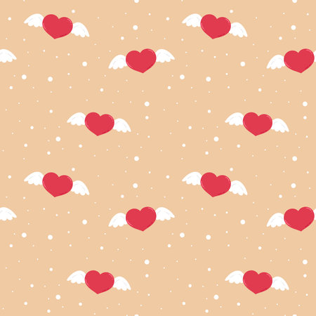 Seamless pattern with hearts and wings. Valentine's day background.のイラスト素材