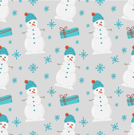 Seamless pattern with snowman and gifts. Vector illustration.のイラスト素材