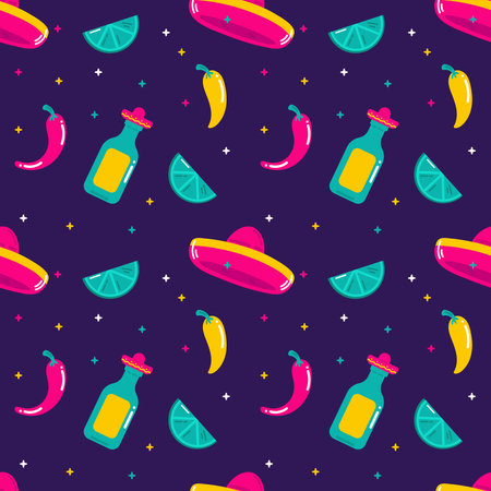 Seamless pattern with Mexican food. Vector illustration.のイラスト素材