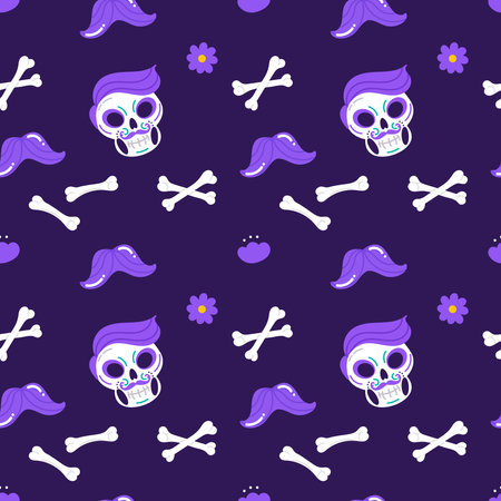 Seamless pattern with skulls and mustaches. Vector illustration.のイラスト素材