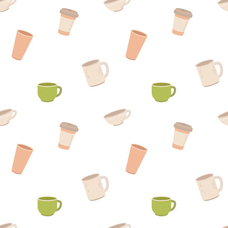 Seamless pattern with coffee cups on a white background. Vector illustration.のイラスト素材