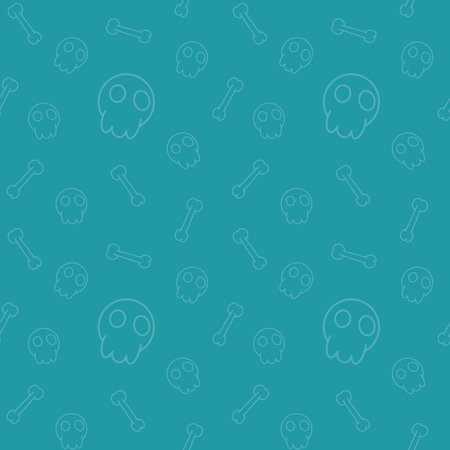 Seamless pattern with skulls and bones on a blue background.のイラスト素材
