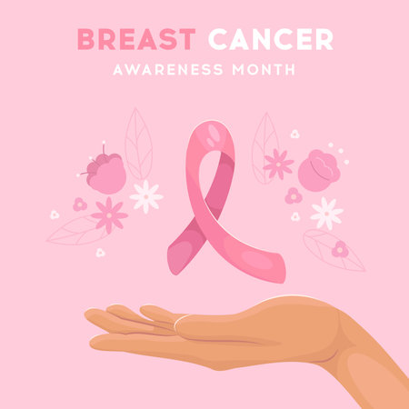 Breast Cancer Awareness Month Campaign. Vector Illustration of Breast Cancer Awareness Ribbon.のイラスト素材