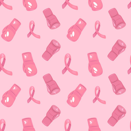 Seamless pattern with pink breast cancer awareness ribbon. Vector illustration.のイラスト素材