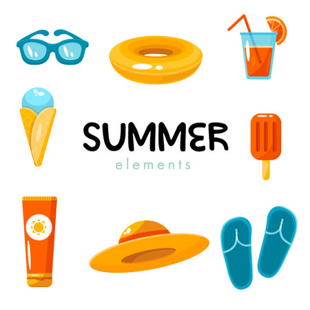 Summer icons set. Cartoon illustration of summer vector icons for web designのイラスト素材
