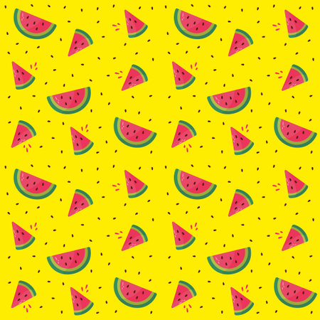 Seamless pattern with watermelon on yellow background. Vector illustration.のイラスト素材