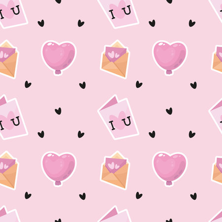 Seamless vector pattern with hearts and envelopes. Valentine's day background.のイラスト素材