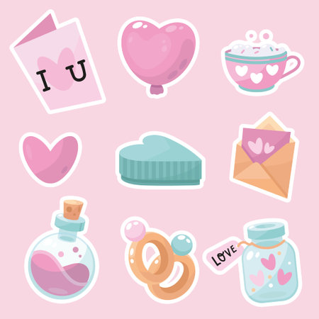 Valentine's Day Stickers Set. Vector Illustration.のイラスト素材