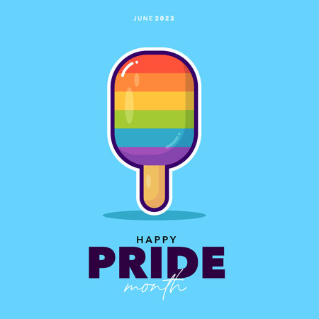 Rainbow ice cream on stick. Happy pride day card. Vector illustration. LGBT pride monthのイラスト素材