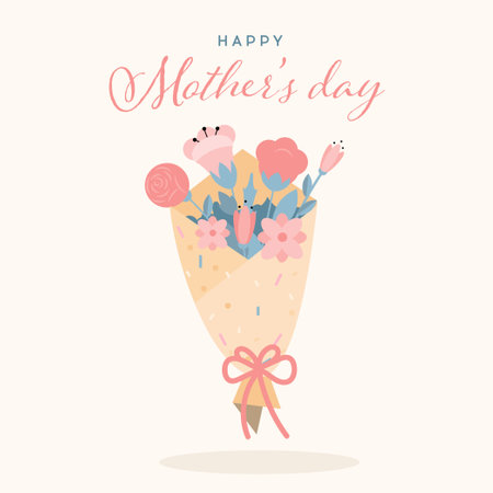 Happy Mother's Day greeting card with bouquet of flowers. Vector illustration.のイラスト素材
