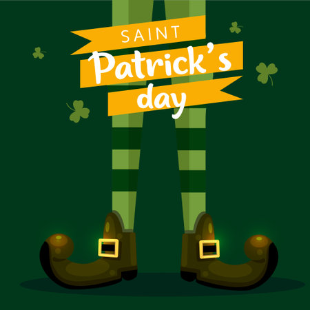 Vector illustration for St. Patrick's day with leprechaun legs, horseshoe and green ribbon.のイラスト素材
