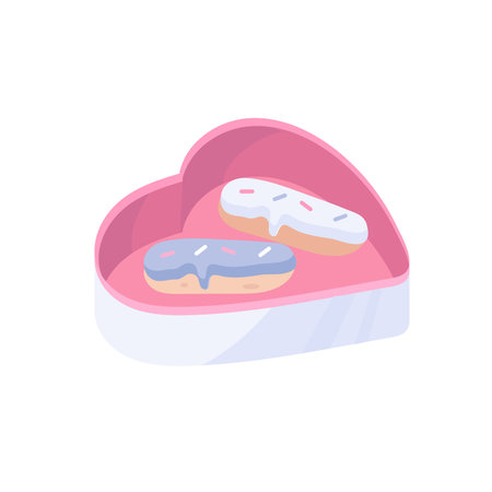 Heart shaped box with sweet donuts. Valentine's day vector illustration.のイラスト素材